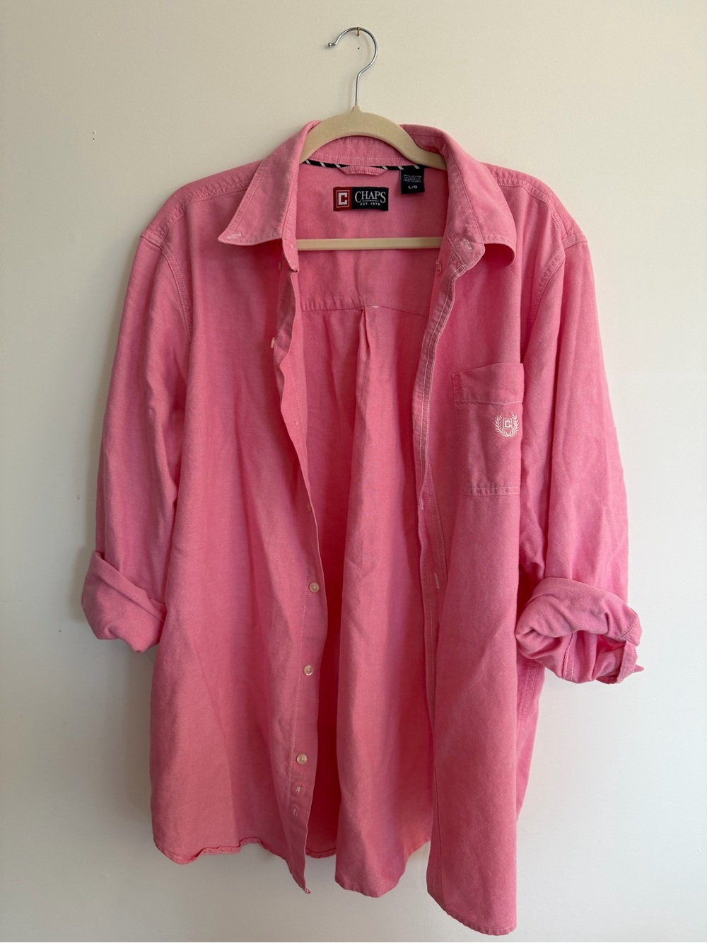 Chaps Pink Button-Up Shirt | Oversized Oxford Shirt | Men’s Large